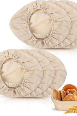 Boao 6 Pieces Bread Banneton Proofing Basket Liner Cloth Cover Natural Rattan Baking Dough Banneton Proofing Sourdough Basket Cloth Liner Bread Baking Supplies(Oval, 10 Inch)