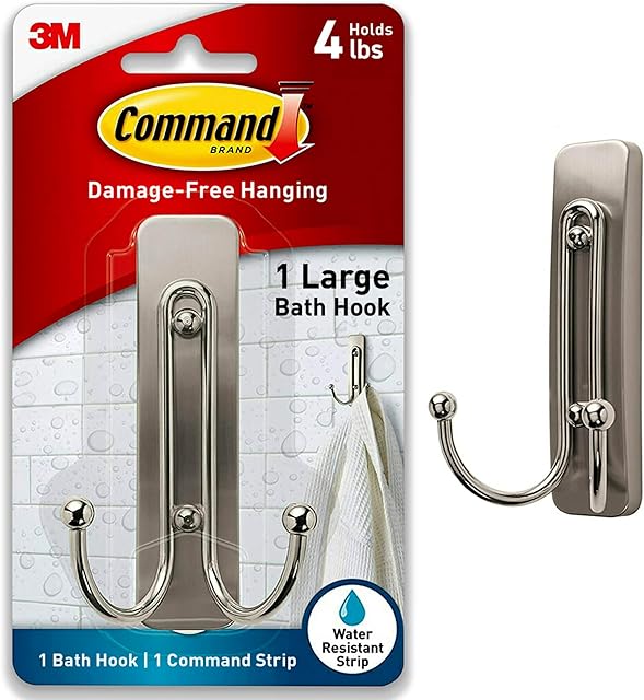 Command Satin Nickel Colored Double Bathroom Wall Hook with Adhesive Strip, 1