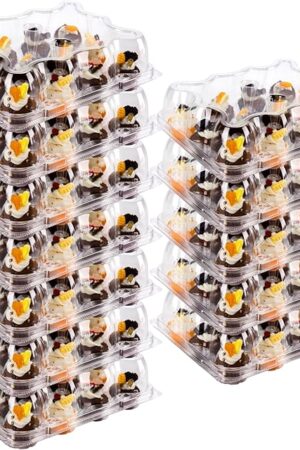 12 Count Mini Cupcake Containers 20 Pack Cupcake Holder with Detachable Tall Dome Lids Mini Plastic Stackable Cupcake Boxes for 240 Cupcakes, BPA Free
