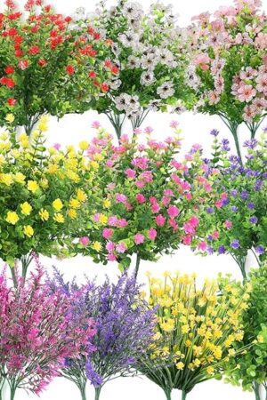 20 Bundles Realistic Artificial Flowers for Outdoors, UV Resistant No Fade Fake Flowers with Plastic Faux Shrubs Plants for Garden Patio Porch Window Box Home Wedding Farmhouse Outside Hanging Decor