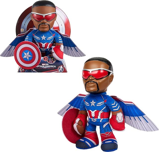 The Mattel Marvel Captain America: Brave New World Plush Toy with Sound, Figure with Soft Body Wearing Outfit with Sounds & Phrases Inspired by The Movie