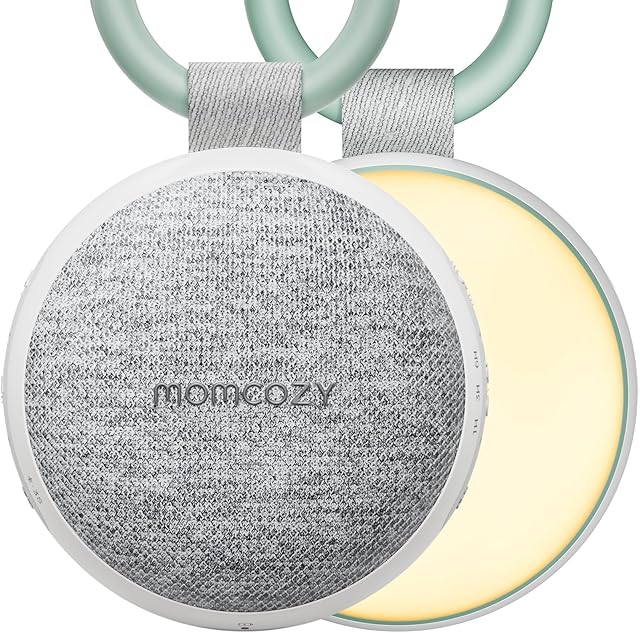 Momcozy Portable Sound Machine with Night Light, White Noise Sound Machine for Baby, 20 Soothing Sounds, Sound Therapy, Long-Lasting Power, Timer, Clips on Stroller, Baby Shower Gifts