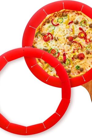 2 Pack Adjustable Silicone Crust Shield, BPA-free Pie Crust Protector Cover Kitchen Tool for Baking Pizza, Fit 8-10.7 Inch Pies - Dishwasher Safe (Red)