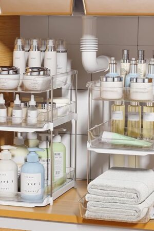 Delamu 2 Sets Clear 3-Tier Bathroom Under Sink Organizers Kitchen Bathroom Cabinet Organizer