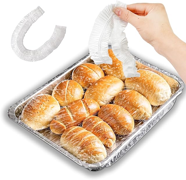 50PCS Elastic Plastic Baking Pan Covers Disposable Half Sheet Cover Transparent Pan Cover Reusable Baking Sheet Liner for Baking Sheets Cookie Trays Bbq Meal Prep Suitable for Up to 13 * 18inches