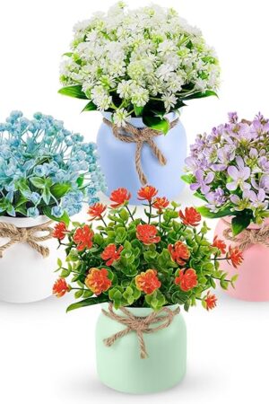 Der Rose 4 Pack Fake Flowers Artificial Plants Indoor for Home Kitchen Office Dining Centerpiece Table Decorations