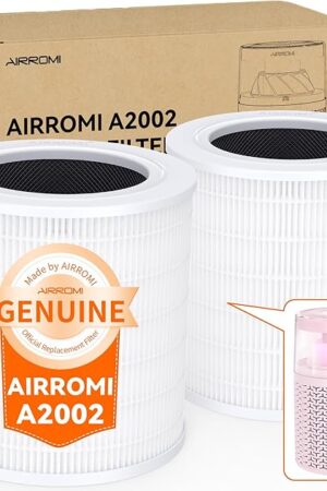 AIRROMI A2002 HEPA Air Purifier Replacement Filter, 3-In-1 Original Filter, Remove 99.97% of 0.3 Micron Particle 2 Pack White Activated Carbon
