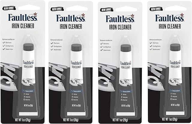 Faultless Hot Iron Cleaner, Non-Toxic Steam Iron Cleaner, Removes Melted Fabrics, Glue, Hard Water, Lime Deposits & Starch (1 oz) (4 Pack)