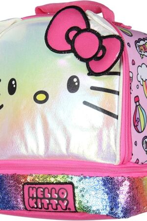 AI ACCESSORY INNOVATIONS Sanrio Hello Kitty Kids Lunch Box 3-D Ears and Rainbow Sequins Insulated Bag