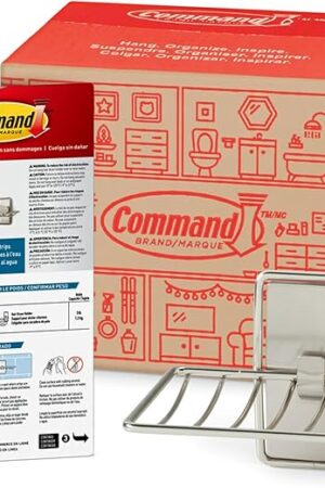 Command Soap Dish for Shower, Damage Free Hanging Bathroom, No Tools Bar Soap Holder, 1 Satin Nickel Soap Dish and 2 Water-Resistant Command Strips