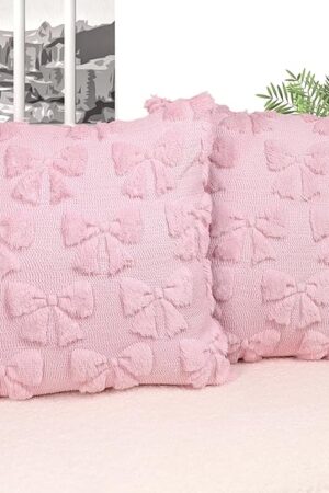Coquette Room Decor-Bow Throw Pillow Covers 18x18in Set of 2,Pink Soft Plush Faux Fur Pillow Case with Bows for Large Couch Sofa Home Indoor Outdoor Holiday Decorations
