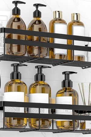 WOWBOX 2 Pack Stainless Black Adhesive Shower Caddy Shelf Shelves