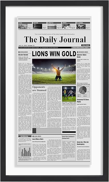 Americanflat 15x26 Newspaper Frame with Shatter-Resistant Glass - Use as 11x22 Newspaper Frame - Signature Float Collection - Engineered Wood Molding - Floating Frames for Wall Display - Black