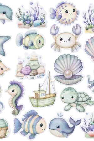 Bathtub Non-Slip Stickers for Shower - 20 PCS Bathroom Large Cute Sea Creature Anti-Slip Grips Stickers with Scraper for Kids Bath Tub and Slippery Floor Decor