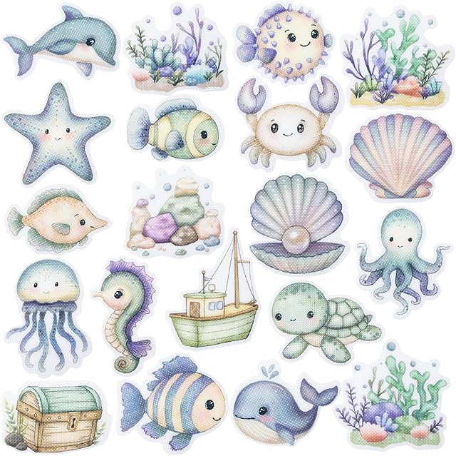 Bathtub Non-Slip Stickers for Shower - 20 PCS Bathroom Large Cute Sea Creature Anti-Slip Grips Stickers with Scraper for Kids Bath Tub and Slippery Floor Decor