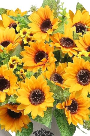 AmyHomie Artificial Sunflower Bouquets,2 Bunches Fake Flowers for Outdoors Baby Shower Home Wedding Fall Decor, Bride Holding Flowers,DIY Garden Craft Art Decor