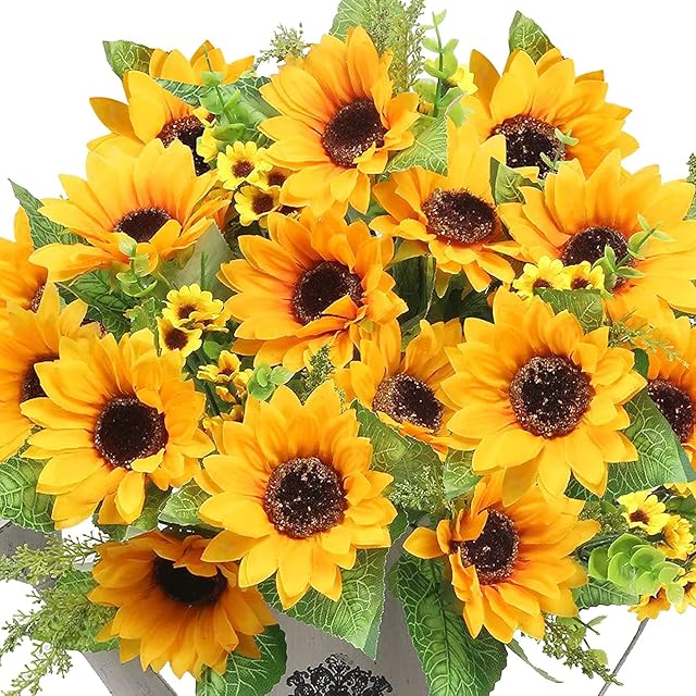 AmyHomie Artificial Sunflower Bouquets,2 Bunches Fake Flowers for Outdoors Baby Shower Home Wedding Fall Decor, Bride Holding Flowers,DIY Garden Craft Art Decor