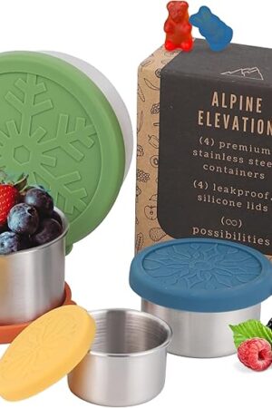 8 Pcs - 4 Stainless Steel Containers + 4 Silicone Lids | 304 Stainless Steel Snack Container | Nesting Snack and Dip Containers | Metal Food Storage