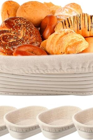10 inch Oval Banneton Bread Proofing Basket Sourdough Bread Baking Supplies Set of 4 Sourdough Starter Kit Baking Gifts