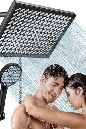 Cobbe 11.8 Inch Rain Shower Head with Handheld - Adjustable Dual Shower Heads with 6 Modes Handheld Spray Combo - Wide Rainfall Showerhead with Hose, Bathroom Accessories - Black