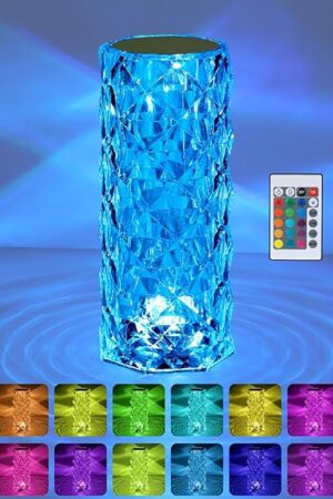 VoMii Crystal Lamp Touch, RGB 16 Colors Changing Night Light, Rechargeable Crystal Table Lamp Bedside Lamp, Rose Wave Diamond Night Light, Ambient Lighting for Bedroom/Game Room/Dinner/Living Room
