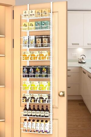 Churboro Over the Door Pantry Organizer Rack with 9 Adjustable Baskets, 9 Tiers Dual-use Hanging or Wall Mount Spice Rack Organizer, White