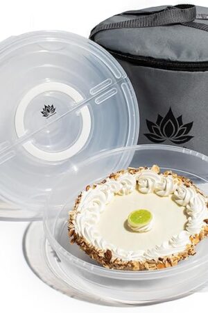 2 Pack Pie Carrier with Lid & Insulated Food Carrying Case Bag - 12" Food Storage Containers for Pies, Cheesecake, Flan, Pizza, Tortilla & More
