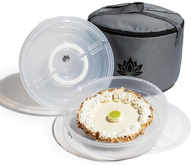 2 Pack Pie Carrier with Lid & Insulated Food Carrying Case Bag - 12" Food Storage Containers for Pies, Cheesecake, Flan, Pizza, Tortilla & More