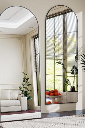 56" x 21" Arch Full Length Mirror - Floor Full Body Mirror with Aluminum Frame - Standing, Leaning or Hanging, for Bedroom, Living Room, Black