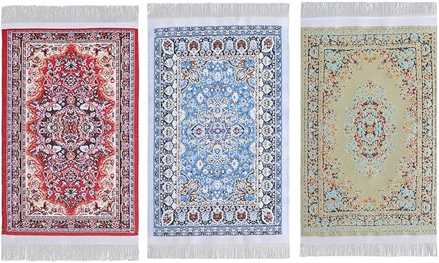 The 3Pcs Miniature Dollhouse Accessories 1/12 Dollhouse Rug Vintage Woven Rug 1/12 Scale Dollhouses Furniture 6.89 x 3.86 in Woven Miniature Carpet,Silk Coverings Gifts Floor