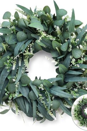 24-26 inch Large Eucalyptus Wreaths for Front Door, Handmade Artificial Spring Summer Wreath for Home, Farmhouse,Wall Decor,Outside All Seasons