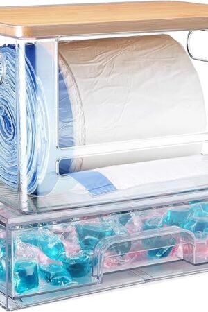 2Pcs Trash Bag Holder Under Sink Stackable Storage, Extra Large Laundry Room Organization and Storage, Laundry Pod Organization with Lid, Garbage Bag Dispenser Roll Holder for Kitchen Cabinet