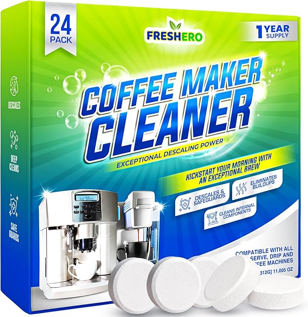 Coffee Machine Descaler & Cleaner Tablets - 24 Count, Uses for Keurig, Breville, Miele, Delonghi, Ninja, Nespresso, Coffee Maker Pot cleaning Tabs, Descale Drip Coffee & Espresso Machines