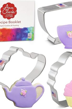 Ann Clark Cookie Cutters Tea Party Cookie Cutters 3-Pc. Set Made in the USA, Teapot, Teacup, Cupcake