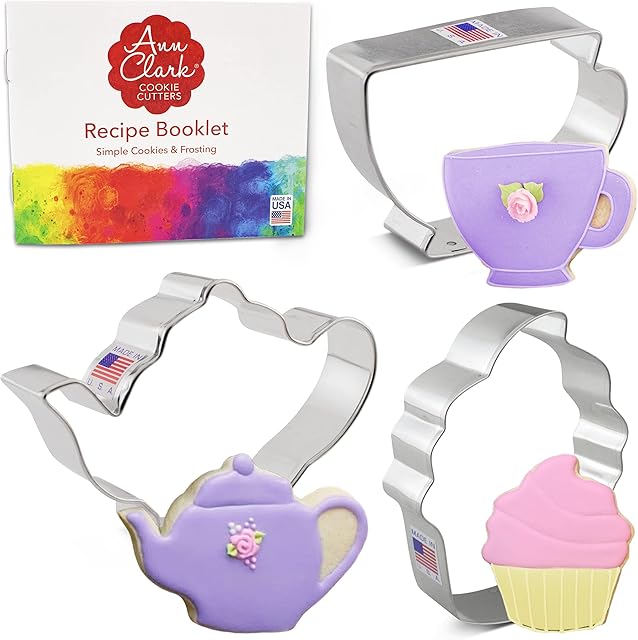 Ann Clark Cookie Cutters Tea Party Cookie Cutters 3-Pc. Set Made in the USA, Teapot, Teacup, Cupcake