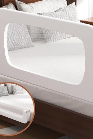Bed Rail for Toddlers, Baby Bed Rail Guard for Kids, Toddler Bed Rails with Reinforced Anchor Fit, Height Adjustable & Foldable Bed Rail Guard for Twin, Full, Queen & King Beds (White, 32IN)