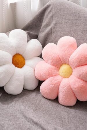 2 Pcs Flower Pillow Daisy Preppy Throw Pillows Set, Cute Teen Girls Bedroom Preppy Room Decor Aesthetic Decorative Throw Pillows for Bed Sofa Chair Home Decor (Pink & White)