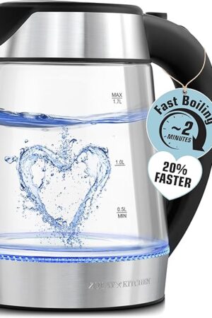 Zulay Kitchen Fast-Boiling Electric Kettle - 1.7L Hot Water Kettle 1500W With Auto Shut-Off - Water Boiler For Coffee & Tea - Boil-Dry Protection, Cool-Touch Handle, 360° Base - Black
