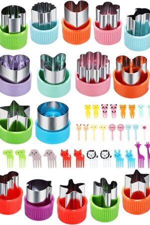 Vegetable Cutter Shapes Set, 24pcs, Mini Cookie Cutters Set Fruit Cookie Pastry Stamps Mold with 30pcs Food Picks and Forks -for Kids Baking and Food Supplement Accessories