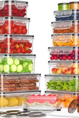 36-Piece Food Storage Containers with Lids(18 Container & 18 Lid), Plastic Food Containers for Pantry & Kitchen Storage and Organization, BPA-Free, Leak Proof, Reusable with Labels & Pen