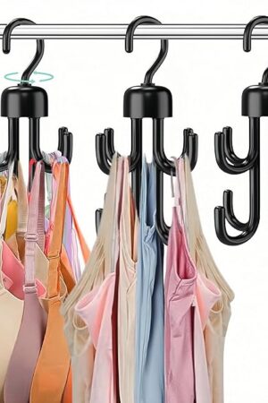 3Pcs Tank Top Hanger, Rotatable Bra Hangers for Closet Organizer, Max 72 Storage Capacity Belt Hanger, Plastic Space Saving Closet Organizers Apartment Dorm Essentials for Bra Tank Top Belt Tie, Black