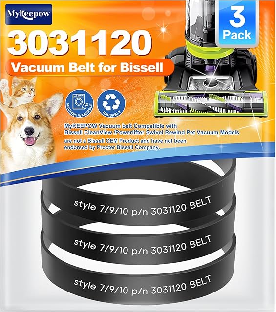 3031120 Belts for Bissell Vacuum Style 7 9 10 12 14 16, Vacuum Belt Compatible with Bissell Vacuum Cleaner Model 2252 Series, 3 Pack