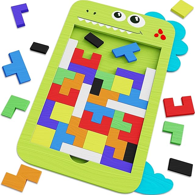 The 40 Pcs Wooden Blocks Puzzles, Jigsaw Puzzles, Wooden Brain Teaser IQ Game Toy, Educational Puzzle, Intelligent Tangram 3D Russian Blocks for 3+ Years Old Kids