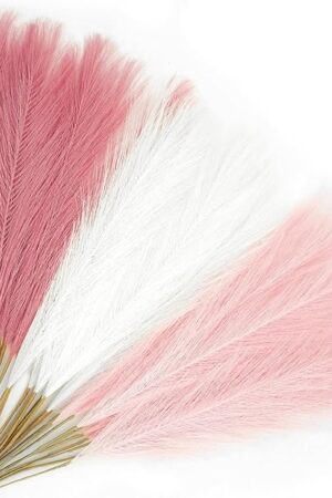 Agusbagli 30pcs Pink Faux Pampas Grass, 21.6in Fluffy Artificial Colored Pompas Grass Short Blush Fake Pampas Stems Vase Filler Flower Arrangement for Home Wedding Centerpieces Bohe Decor