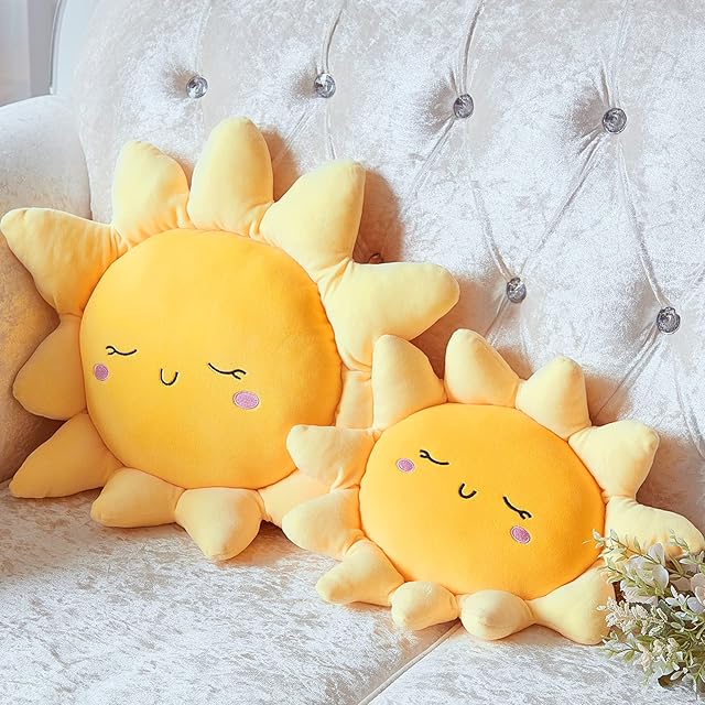 2 Pcs Plush Sofa Cushion Cute Stuffed Sun Shaped Floor Pillow Car Throw Pillow Soft Toy for Kids Women Girls Bedside Home Decoration 13.7 Inch, 23.6 Inch
