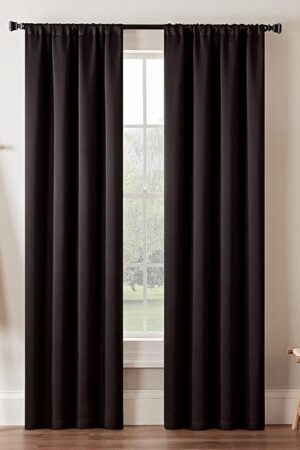 ECLIPSE Blackout Curtains for Bedroom-Darrell 37" x 84" Insulated Darkening Single Panel Rod Pocket Window Treatment Living Room, Black