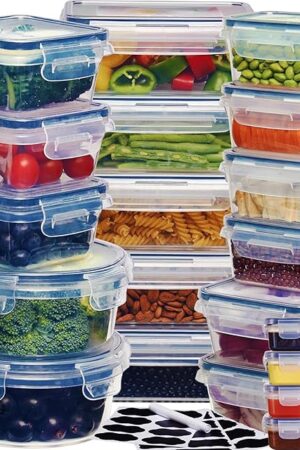 48pcs Food Storage Containers Set Kitchen Organizers Leakproof Meal Prep Containers Local Warehouse - Airtight, BPA-Free, Easy-Snap Lids, Stackable Includes 24 Lunch Containers, 24 Lids, Free Labels,