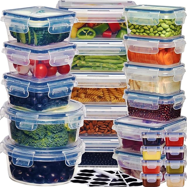 48pcs Food Storage Containers Set Kitchen Organizers Leakproof Meal Prep Containers Local Warehouse - Airtight, BPA-Free, Easy-Snap Lids, Stackable Includes 24 Lunch Containers, 24 Lids, Free Labels,