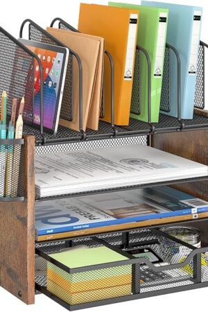 Wooden Mesh Desk File Organizer Desk Organizer for Home Office