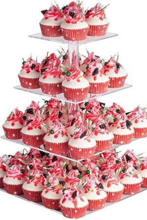 YestBuy 4 Tier Acrylic Cupcake Stand, Premium Cupcake Holder, Acrylic Cupcake Tower Display Cady Bar Party Décor â Display for Pastry(4.7" Between 2 Layers)